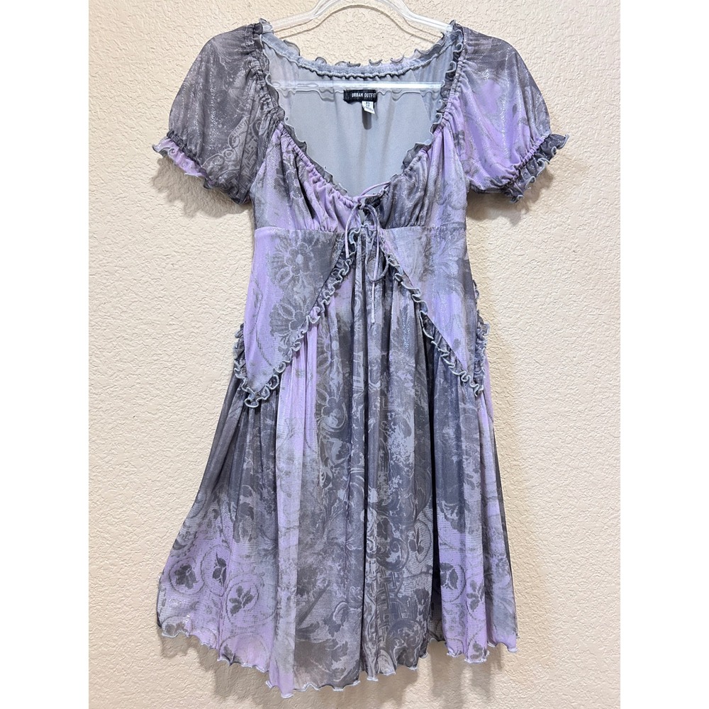 Urban Outfitters XS Mesh Milkmaid Dress Purple Princess Goth Fairy Y2K Sparkle